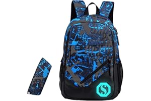 SellerFun Teenage Boy Girl Unisex Multifunctional School Bag Backpack with Florescent Mark(ColorF 2 Sets,20L)
