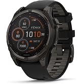 Garmin fenix 8 47 mm, Solar, Sapphire Karbon Gri DLC Titanyum, Siyah/Gri Silikon Kayışlı, Akıllı Saat
