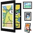 Joy Depot Kids Art Frame Children Artwork Display Frame Front Opening A4 Picture Frame Wooden Picture Frame Walled Hanging Art Photo Storage for Children Artworks Projects Crafts Display - Black