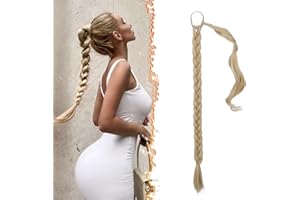 ‎BARSDAR BARSDAR 66cm Lang Braid Extensions Pferdeschwanz Haarteil, Glattes umwickelter Blond Zopf Haar Extension Pferdeschwanz Synthetik Haarteil Haarverlängerungen für Frauen - Blond Gemischt