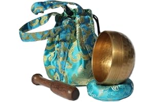 MAYARDFUN Andos Tibetan Singing Bowl Set Handcrafted in Nepal/Meditation Sound Bowl Set Golden Helpful for Yoga Meditation Prayer Zen Chakra Healing Relaxation Mindfulness/Yoga Accessories/Bonus Gift Included