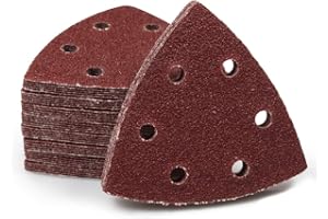 SPEEDWOX 50 Pcs Triangle Sanding Pads Hook and Loop 60 Grit Oscillating Sanding Pad 90mm 6 Holes Fit 3-1/2 Inches Oscillating Multi Tool Detail Sander Sandpaper Triangle Sanding Discs Sanding Tool