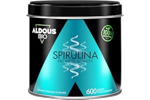 ALDOUS BIO 600 Comprimidos de Espirulina Ecologica | Máxima Dosis 100% Alga Spirulina Bio por Dosis - 3000mg | Saciante - Inhibidor de Apetito y Ansiedad 100% Natural - DETOX - Proteina Vegana para 100 Días