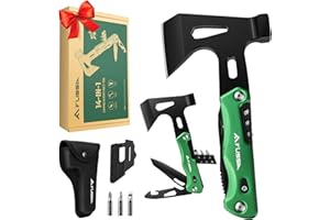 FLISSA Hacha Multiusos 14 en 1, Camping Accesorios, Multiherramienta para Camping, Herramienta Multiusos, Navaja Multiusos para Senderismo, Acampar, Regalo para Hombre y Mujer