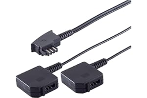 PADCR 20cm Y Telefon-Kabel Adapter Doppelstecker Verteiler Splitter Weiche universal, 1 Eingang: TAE-F Stecker männlich auf 2 Ausgänge: TAE-F Buchse Kupplung weiblich, Schwarz