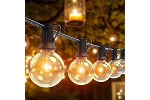 ‎ROMWISH Łańcuch Świetlny LED, 12 m, Do Użytku Na Zewnątrz, Wodoszczelny, Do Ogrodu, 18 Żarówek G40 + 2 Zapasowa, Ciepła Biel, Na Imprezę, Wesele, Na Taras i Do Wewnątrz