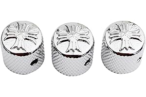 Guyker Guitar Bass Potentiometer Control Knobs with 6mm Dia. Shaft Pots - 3PCS Cross Style Top Dome Speed Tone Volume Knob Replacement for Electric Guitar or Precision Bass - Chrome