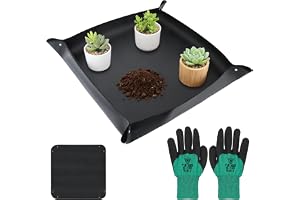 Houcheland blomkrukmatta, 100 x 100 cm, växtmatta med trädgårdshandskar, vattentätt växtunderlag, vikbar, trädgårdsmatta för