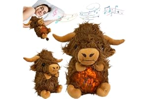 JULI Anxiety Relief Koala Highland Cow, Breathing Teddy Anxiety Bear with Calming Music, Lights, Sleeping Otter Plush, Soothing Highland Cow for Adults & Kids, Stress Relief Stuffed Animal