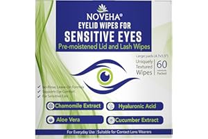 NOVEHA Lingettes pour paupières - Pour cils et paupières délicats - Avec acide hyaluronique, camomille et aloe vera - Tampons pré-humidifiés emballés individuellement (60 lingettes)