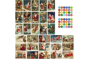NANAXAGLY 30pcs Vintage Christmas Postcards with 48 Colored Dot Stickers, Santa Antique Postcard Set Merry Christmas Greeting Cards for All Occasions New Year Gift Giving