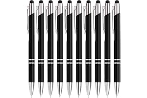 Beutrain Pack of 10 Ballpoint Pens, Gift for Teacher, Ergonomic Writing Pen Set, with Touchscreen Function, Click Ballpoint Pen, Black Ballpoint Pen with Black Refill