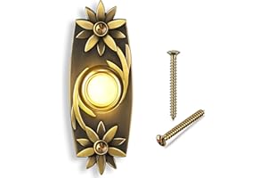 DREYOO Solid Metal Doorbell Push Button, Antique Brass Bronze Wired Doorbell Button LED Lighted Up Doorbell for Home Front Door (Antique Brass)
