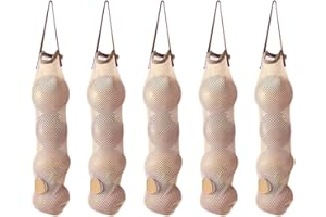 SCSpecial Bolsas de cebolla con apertura de aro y bucle, 5 unidades, bolsas de verduras colgantes reutilizables, bolsas de almacenamiento de malla para patatas, tomates, jengibre y ajo, naranja