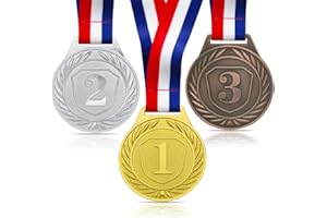 Donrime Medallas de 3 Piezas para Niños, Medalla de Metal de Bronce Plateado Dorado de 6,5 CM Medallas del Día de los Deportes con Collar de Cinta para Competiciones de Gimnasia, Regalos de Fiesta
