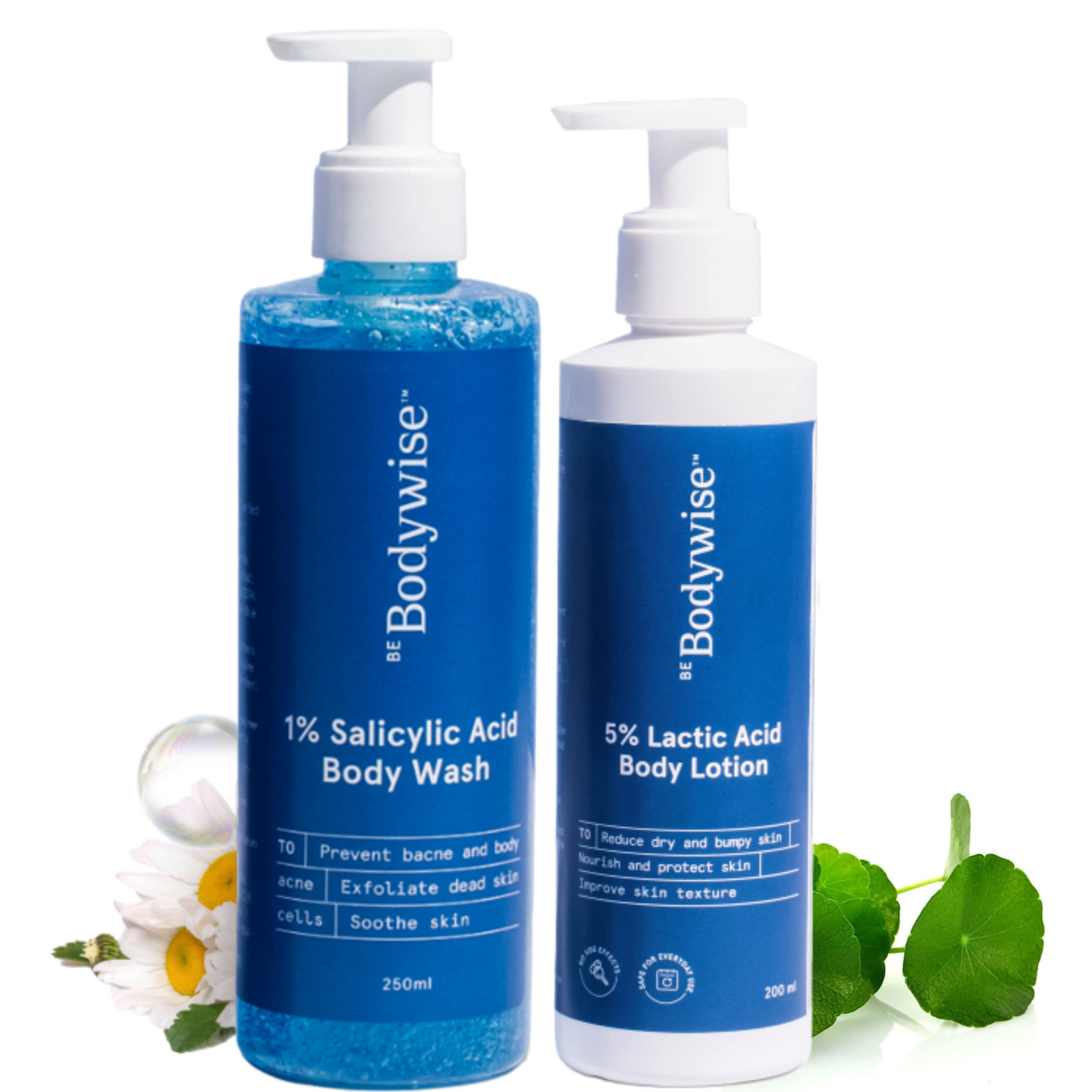 Be Bodywise 5% Lactic Acid Body Lotion (200ml) & 1% Salicylic acid Bodywash (250ml) for Women | Helps to Prevent Body Acne, C