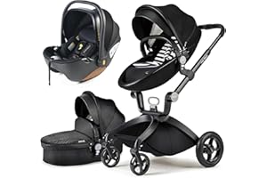 Hot Mom F22 Passeggino trio,Passeggino 3 in 1,Sistemi modulari,Altezza del sedile regolabile,Luxury High Landscape Carrozzina per Bambini (black-black3in1)
