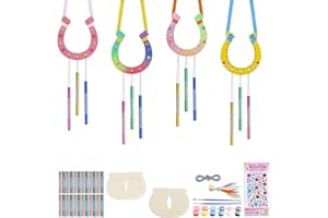 Aitsite 16 Stück Windspiel Bastelset Kinder Hufeisen Windspiel aus Holz DIY Basteln Färben Kreativsets für Mädchen Jungen Bastelset Kindergeburtstag Gartendekoration