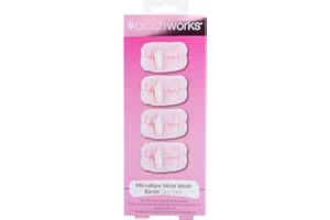 Brushworks Microfibre Wrist Wash Bands Duo Pack (Pink) – 2 Pairs of Reusable, Soft & Absorbent Face Washing Wristbands for Mess-Free Skincare Routine