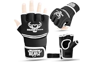 BEAST RAGE BEASTRAGE MMA Gloves for men and women,Martial Arts Mitts Grappling Sparring,Ventilated Palm, VEGAN Leather, Cage Fighting, Muay Thai, Kick Boxing, Punching Bag, Boxing, Kickboxing