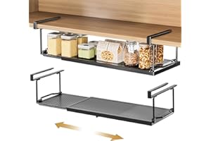 YORBAY 2 Unidades Ajustable Cesta Colgante para Debajo de la estantería, Almacenaje de Cocina bajo Balda Estante de Metal, Estante Inferior para cocinas y armarios (Negro)