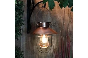 PEARLSTAR Outdoor Solar Hanging Lanterns Vintage Light with Warm LED Bulbs for Garden Yard Patio Pathway Tree Decoration, Solar-Powered Landscape Lighting (Copper)