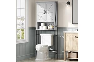 MXARLTR Over The Toilet Storage Cabinet, Over Toilet Bathroom Organizer with Barn Doors Above Toilet Storage Cabinet Spacesaver Rack Behind Toilet Bathroom Organizer Over The Toilet Storage (Gray)