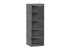 ‎SONGMICS SONGMICS Hängeorganizer, Schrank-Organizer, Hängeregal, Hängeaufbewahrung, faltbar und platzsparend, Metallhaken und Bambus-Einsätze, leinenartige Textur, grau RYCH06G