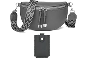 Atgbiem Umhängetasche Damen Bauchtasche Damen Stylisch Crossbody Bag Damen Breiter Gurt Dunkelgrau mit Kreditkartenhalter