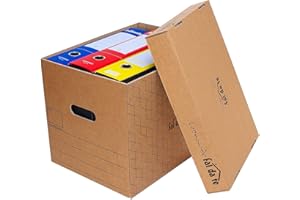 LEONARDO - 10 Scatole cartone trasloco con coperchio, 40x30x30 cm richiudibile, NO SCOTCH, con maniglie laterali per il trasporto