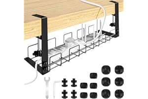 AZYVUM Biurko do zarządzania kablami, bez wiercenia, kanał kablowy, ze stali, z zaciskiem, do zarządzania kablami, do biura / biura domowego