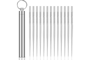 Notoke 13 Stück Tragbare Edelstahl Zahnstocher, mit Edelstahl Zahnstocherbox, Wiederverwendbare Metall Zahnstocher für Outdoor, Camping, Picknick & Reisen (Silber)​