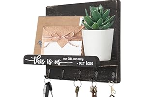 AOAOPQ Wood Key Holder for Wall with Shelf Farmhouse Key and Mail Holder for Wall Decorative Key Hooks for Entryway Bedroom Bathroom Key Hanger Black