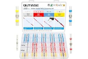 QUTIASE 330 Pièces Joint de Soudure Connecteur Electrique de Fil Isolés avec Gaine Thermorétractable Étanche, 4 Tailles 26-10 AWG, Cosse Thermoretractable Bout a Bout pour Automobiles et Motos