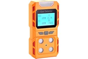 Scondaor Upgrade New Model Portable Voice Type Multi Gas Monitor, Handheld Air Quality 4 Gas Detectors with Large Digital LCD Display, Rechargeable Lithium Battery Powered (Orange)