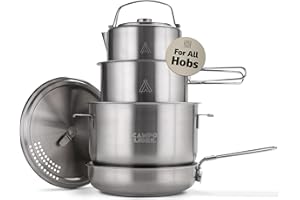 CAMPO LIBRE. Campo Libre® Enzo Camping Cookware Set – Durable Stainless Steel Pots & Pan with ProCore Technology, Induction Compatible Outdoor Cooking Set, Compact Stackable Design, 6 or 8-Piece