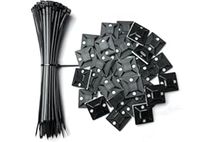 Oksdown Lot de 100 Serre Câbles Adhesive Plastique Noir Nylon avec 60 Pièces Collier de Serrage 25 x 25 mm Clips Auto Adhésif Supports Base Attaches 150 × 2,5 mm Zip Ties pour Gestion Cable