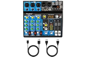Depusheng BF6+ Tragbarer Mini-Mixer, 5-Kanal-Audiomixer, DJ-Konsole mit Bluetooth-Funktion, USB, 48-V-Phantomspeisung für PC-Aufnahme, 256DSP, Webcast-Party.