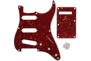 FLEOR Set de 8 trous SSS Pickguard et plaque arrière de guitare avec vis pour remplacement de pièces de guitare de style ST Vintage, 4Ply Red Tortoise Shell
