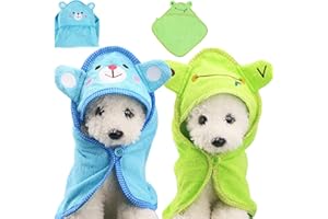 Fiyuer Albornoz para Perros 2 Pcs Toalla para Perros Pijamas Toalla de baño para Mascotas Microfibra Abrigos de Secado Azul Verde
