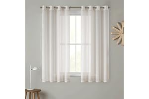 Beauoop Natural Linen Sheer Curtains for Living Room Bedroom 54-inch Long Linen Blend Home Decorative Light Filtering Window Curtain Panels Farmhouse Grommet Top Drapes, W 52 x L 54 inch, Set of 2