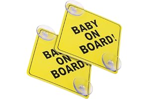 McMola Baby on Board Car Signs, 2 Pcs 5"x5" Safety Signs with Double Suction Cups, Reusable Durable Baby in Car Sticker Decal