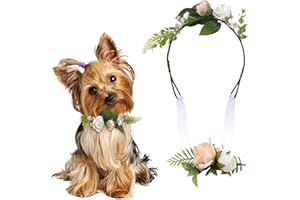 HACRAHO Hochzeitshalsband für Hunde, 2 Stück, Blumenmuster, Hochzeitskranz, Halsband mit Haarspange, tragbares Hundehalsband, Welpen, Halsband, Zubehör, Geburtstag, Hochzeitsgeschenk