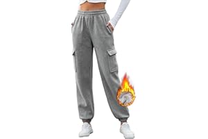 heekpek Pantalon Cargo pour Femme Pantalons de Jogging en Coton Doublé de Polaire Pantalon Large à Taille Haute Automne Hiver Vêtements de Sport pour Le Yoga, Le Fitness