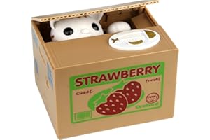 HmiL-U Stealing Coin Money Box Automatic Stealing Coin Cent Penny Cat Piggy Bank With Voice Christmas/Birthday Gift for Kids Child (Strawberry-Cat)