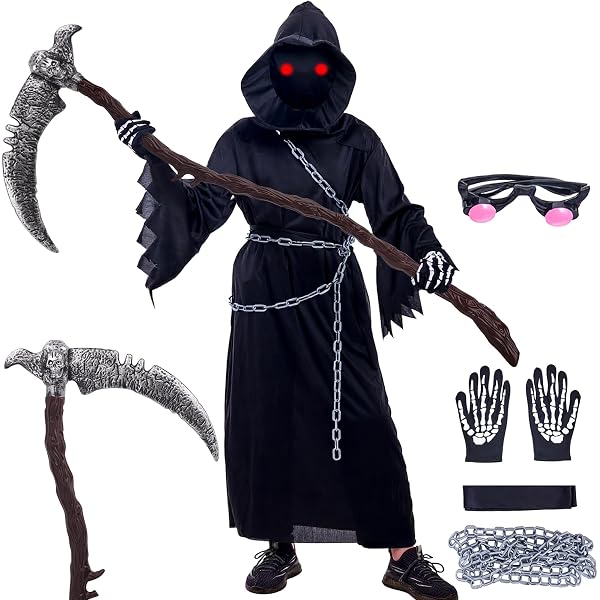 W Widmann Milano Grim Reaper Kinderkostüm – Sensenmann Mit Maske, Tunika & Brustkorb, Größe 140 Cm