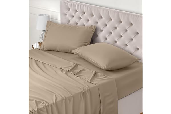 Utopia Bedding Juego de Sabanas 4 Piezas 135x190 - Poliéster Microfibra Cepillada - Oeko-Tex Certificado - Sábana Bajera, Sábana Plana y 2 Fundas de Almohada 50x75 (Cama 135, Arena)