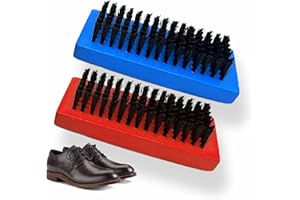 MA NASIR Wooden Handle Shoe Brush Set Shoe Cleaning Brushes Applicator Buffing Brush Natural Bristles Ideal For Cleaning & Polishing Leather Sneakers Shoes Boots Bags Canvas Car Seat Assorted Color (Pack Of 2)