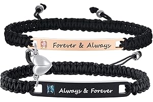 PJ JEWELLERY Magnetic Matching Bracelets For Couples - Personalised Stainless SteelBraided Rope Adjustable Mutual Attraction Couples Bracelets Distance Relationship Bracelet for Him and Her Soulmate