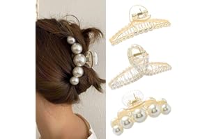 IYOU Francuska perła klamra do włosów białe duże plastikowe klipsy do bananów klipsy do włosów grube antypoślizgowe klipsy do włosów na zewnątrz dla kobiet i dziewcząt (3 szt.)
